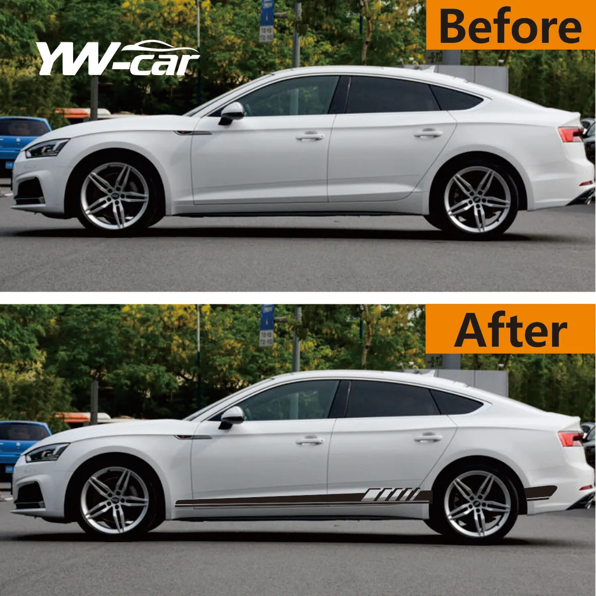 Set of 2 Premium Racing Sport Car Side Skirt Stripes Stickers - High-Quality Vinyl Decal Accessories