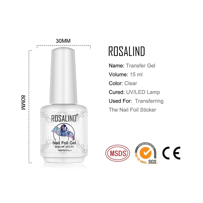 Rosalind 15ml Functional Gel Transfer Nail Foil Sticker Adhesive Glue Transfer Gel Topcoat Base Coat Primer Diamond Topcoat