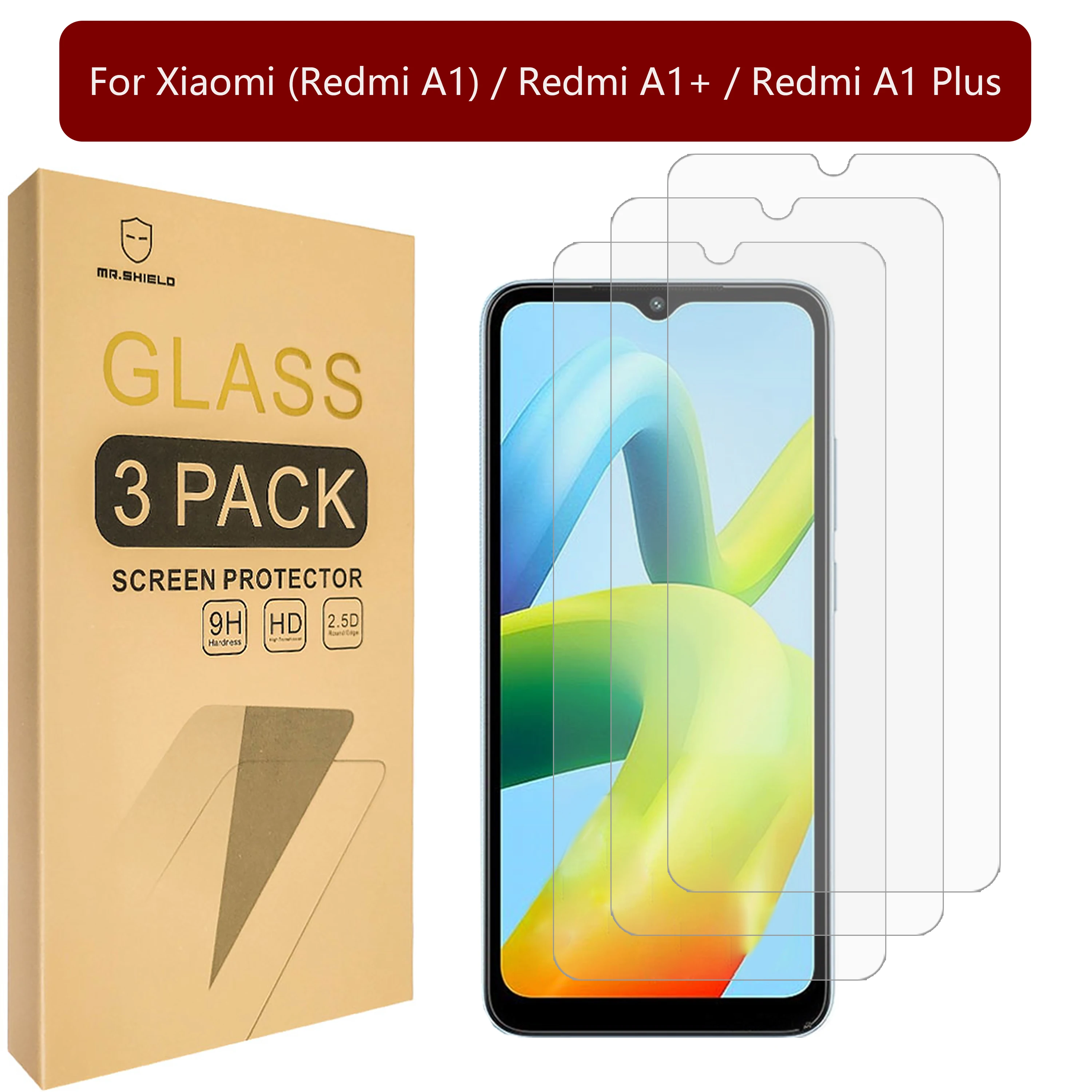 

Mr.Shield [3-Pack] Designed For Xiaomi (Redmi A1) / Redmi A1+ / Redmi A1 Plus [Tempered Glass] [Japan Glass with 9H Hardness]