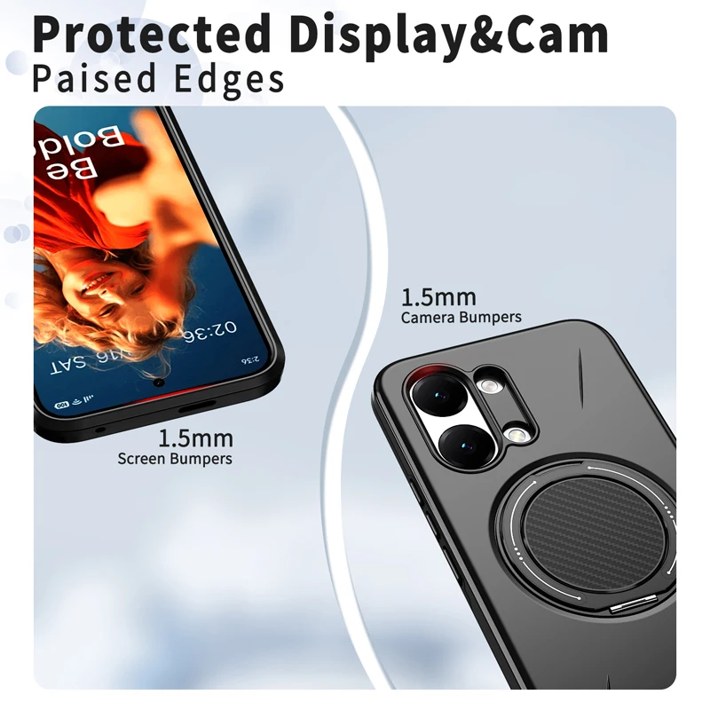 Redmi Turbo 5 Shockproof Magnetic Case with Rotating Ring Bracket, ELVEV