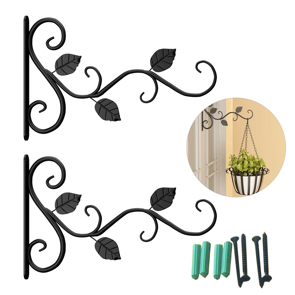 2 Pcs Plant Hanger Home Decoration Support Bracket Hook Iron Hanger Plants Holder Balcony Wall Hang Flower Pot Leaf