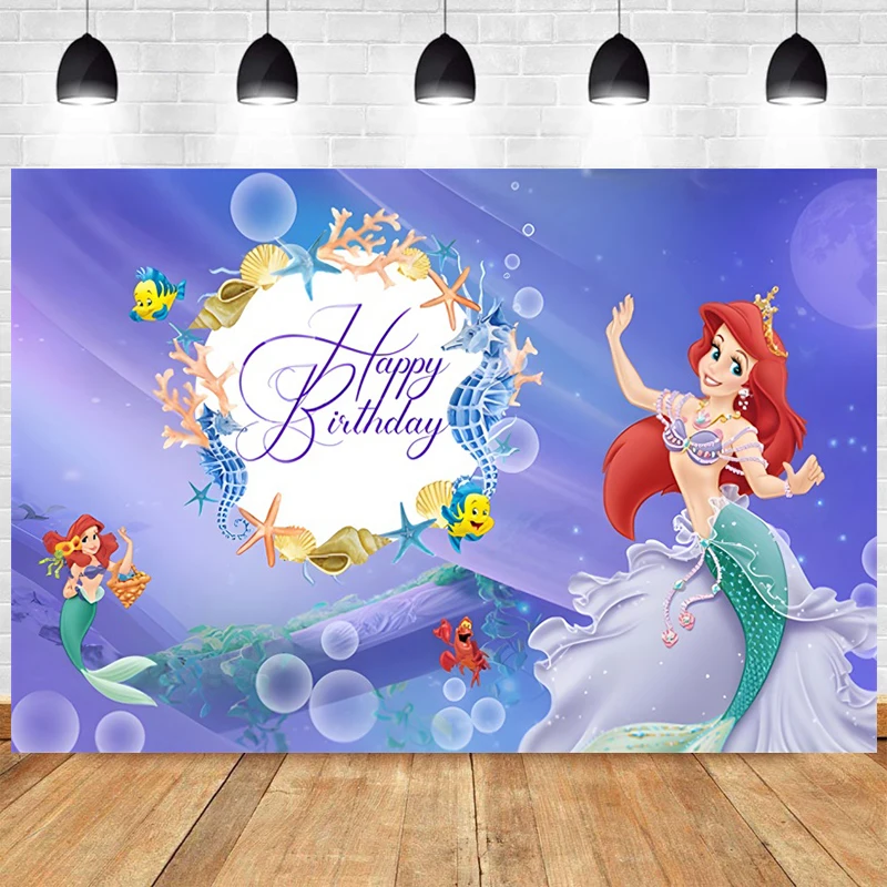 Viola Sirenetta Ariel Sfondo Decorazione Di Compleanno Ragazza Disney Princess Party Sfondo Fotografia Sotto Il Mare Banner