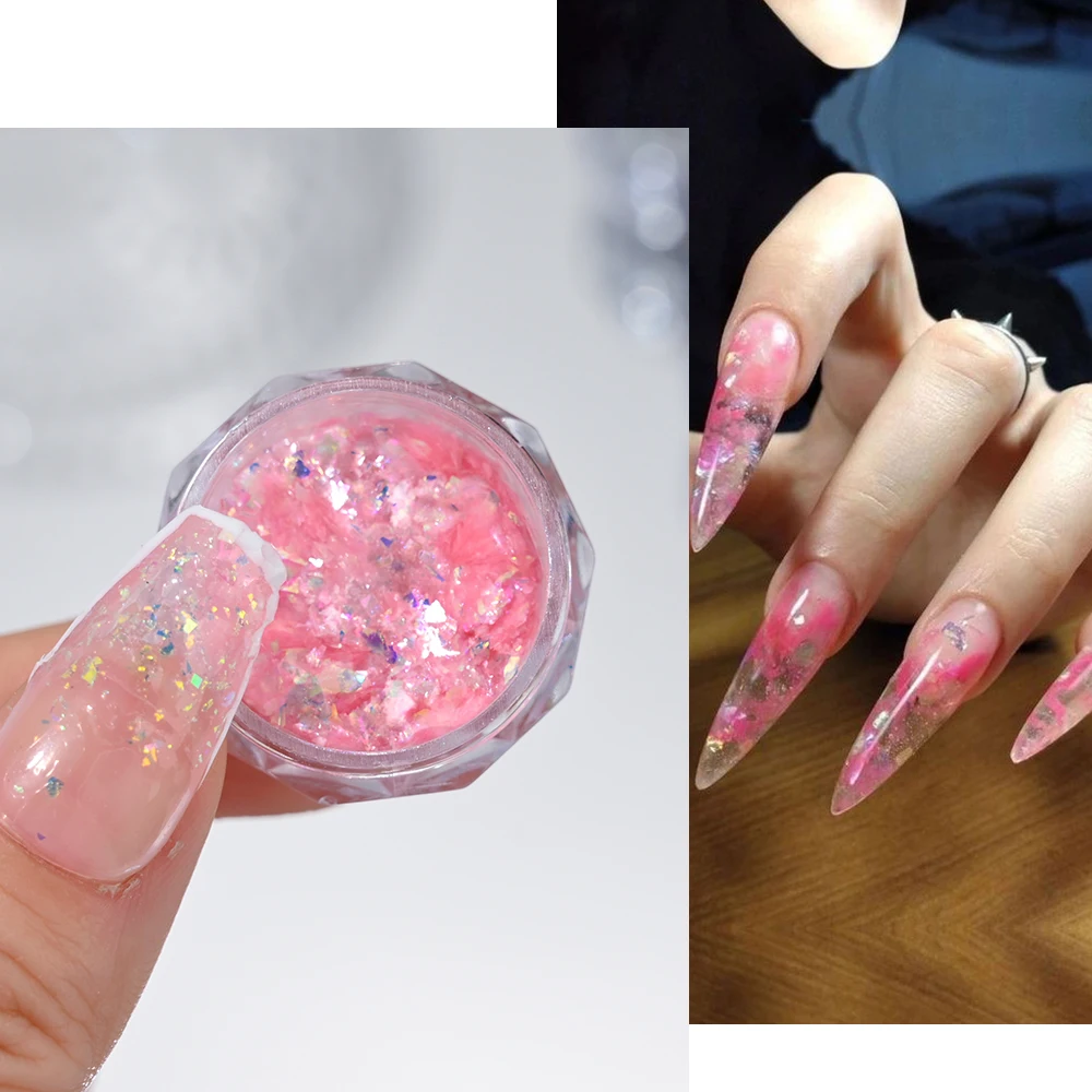 1 Scatola Aurora Opal Glitter Powder Pink Magic Mirror Nail Flake Paillettes Unicorn Chameleon Mermaid Opal Powder Pigmenti Cromati Per Unghie