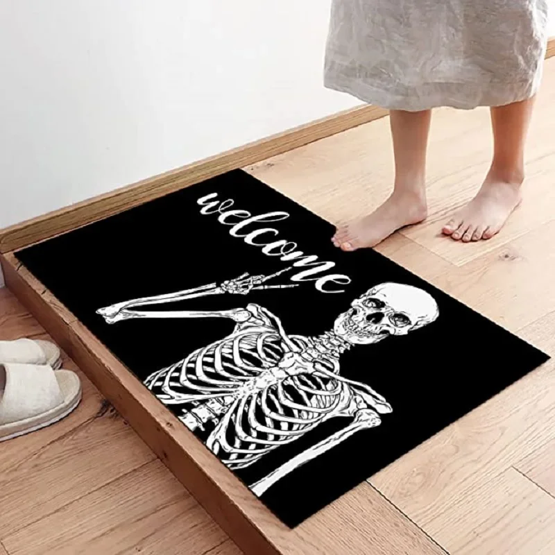 

Welcome Mat Funny Skull Pattern Entrance Doormat Anti-slip Bedroom Living Room Carpet Home Decor Balcony Kitchen Area Rug