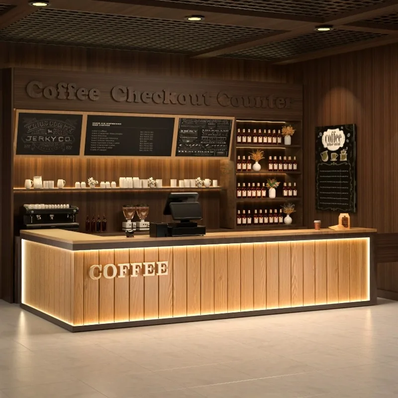 Bar Counter, Illuminated, Coffee and Milk Tea Shop Counter, Simple and Modern, Company Front Desk Reception, Display Cabinet