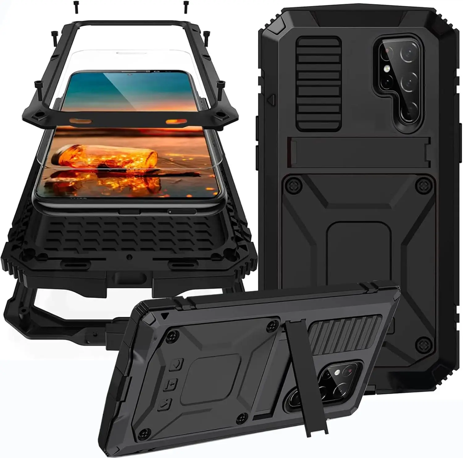 360° Full Body Shockproof Aluminum Metal Case with Inner Silicone and Kickstand