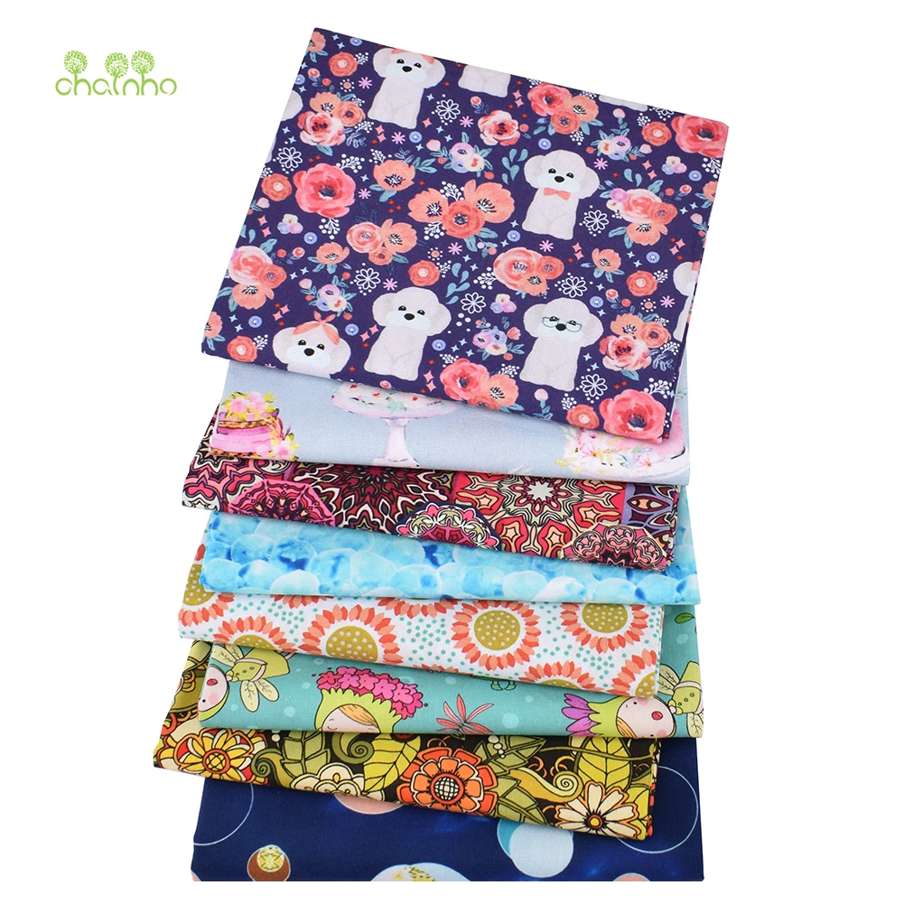 Chainho,Printed Plain Weave Cotton Fabric,DIY Quilting Sewing Material,Patchwork Cloth,Bronzing Series,20x25cm/Piece,15CD35