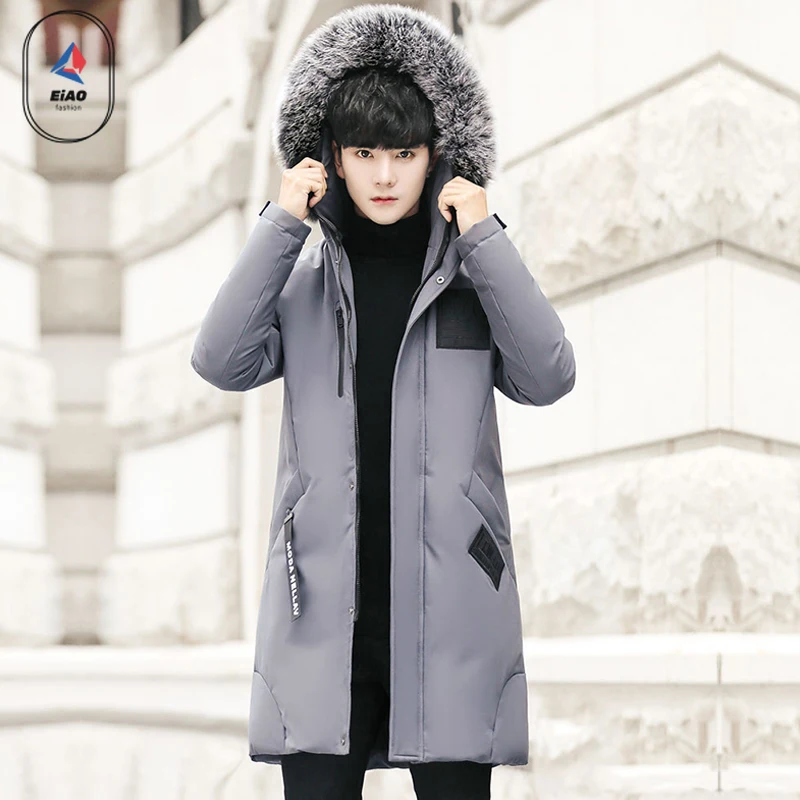 EIAO Winter Fur Collar Down Jacket Men Long High Quality Thick Warm White Duck Down Coat Snow Camping Cold-proof Puffer Jacket