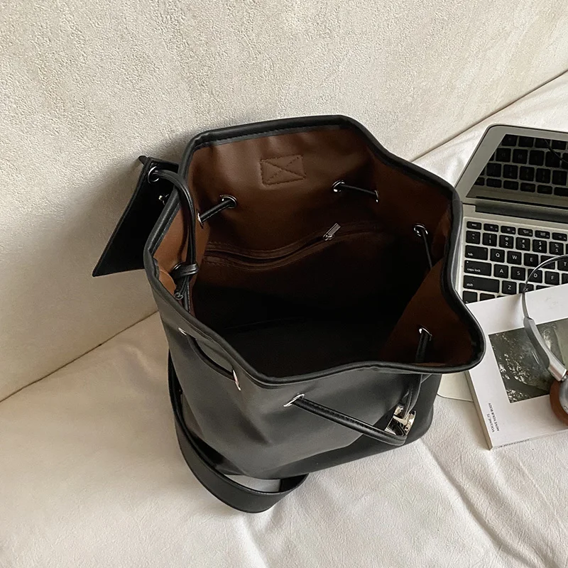 2 Teile/satz Eimer Design Umhängetasche 2026 Neue Solide Pu Leder Schulter Geldbörsen und Handtaschen Casual Anti-diebstahl Brust Tasche schwarz – Detail 4