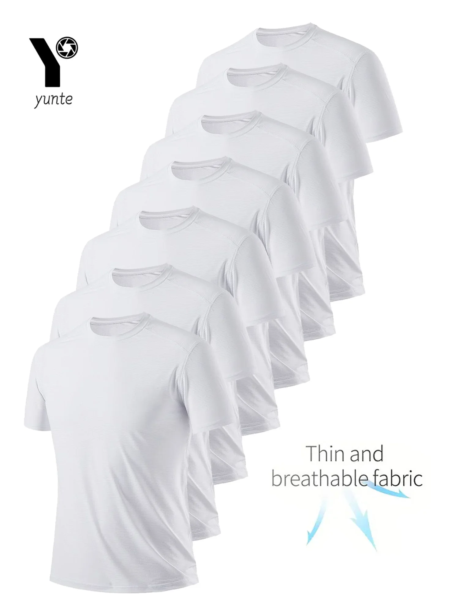 Rundhals-T-Shirt, 1-teilig, weiß, ultraleicht, schnell trocknend, atmungsaktiv, schweißabsorbierend, für Herren, geeignet für Fitness, Fitnessstudio und Ru – Detail 2