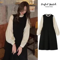 Maternity Stitching Fake Two-piece Clothes French Temperament Pregnancy Palace Sleeve Long-sleeved Dress 2024 Spring Autumn New 1