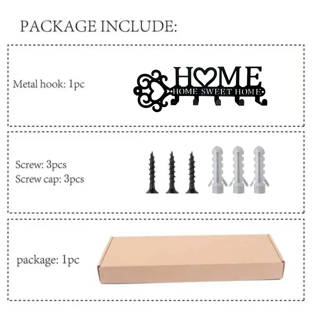5 Hooks Home Sweet Home Metal Keys Hooks Wall Hanger Coat Hooks Towels Racks Home Decor for LivingHome Office Wall Art DIYhritis 5