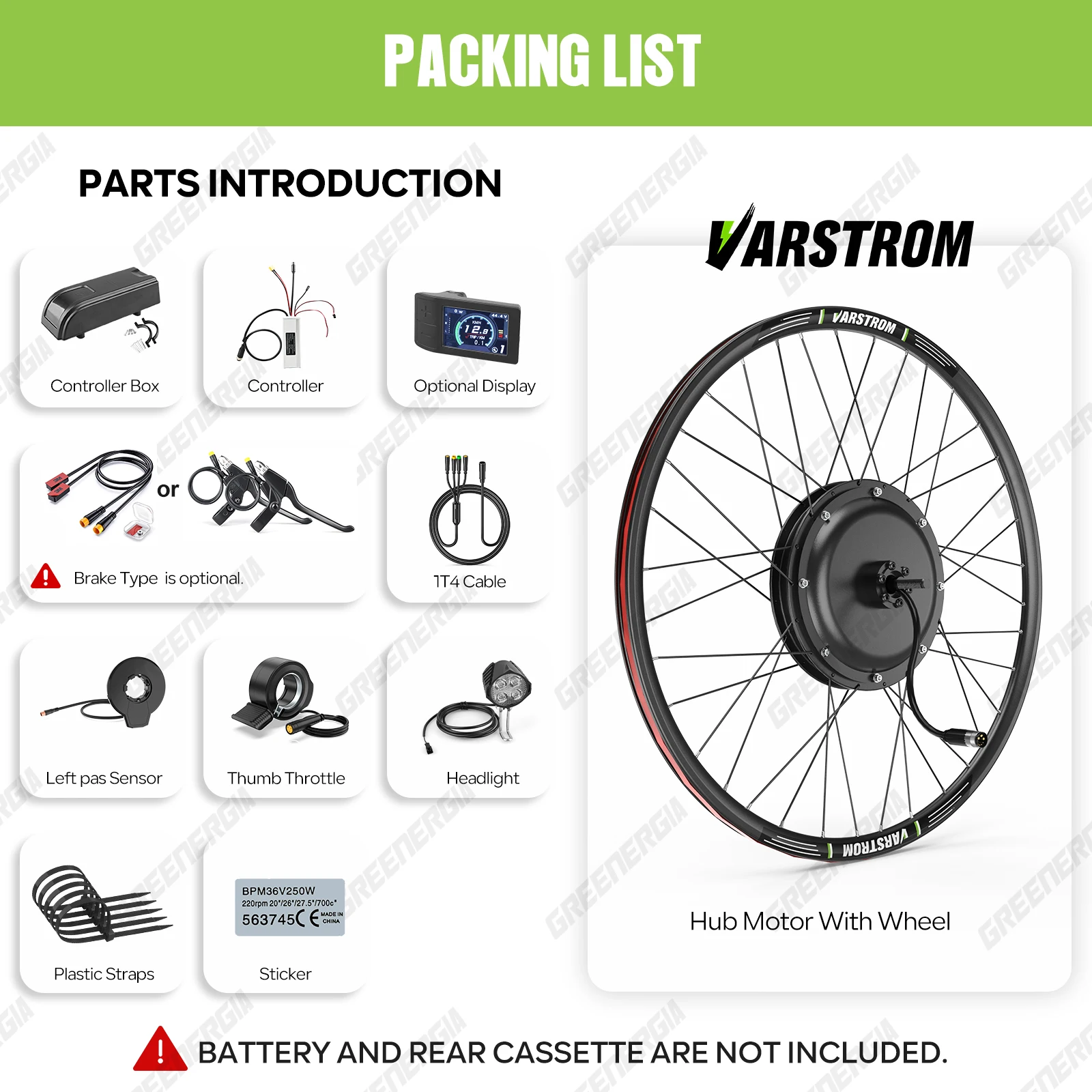 Varstrom 48V1000W Rear Hub Motor Kit Gear Brushelss 26 27.5 28 29inch Electric Bicycle Conversion Kit eBike 13Ah 20Ah Battery