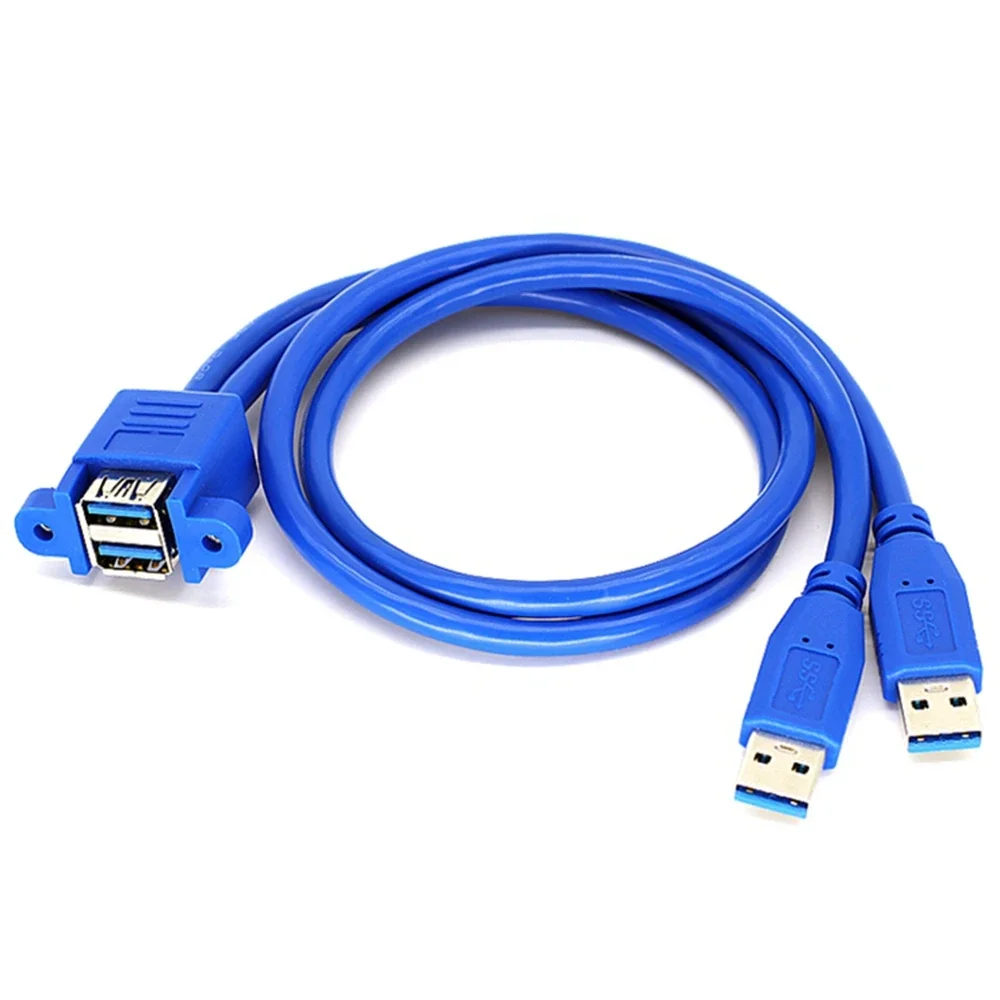 

Double port USB 3.0 male to female extension cable with screw holes on the lower layer, 2-port data cable can be fixed at 0.3m,