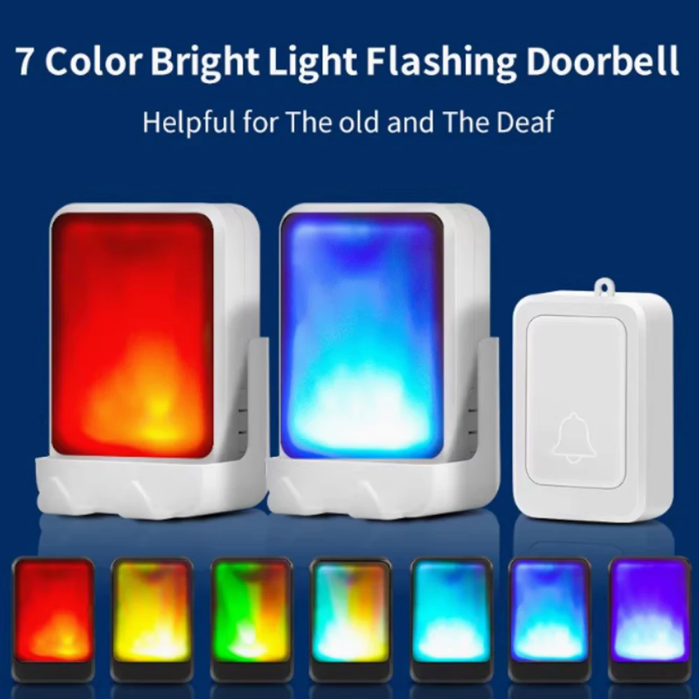 7 Colors Light Flash Music Doorbell Wireless Door bell Suitable For The Deaf/Hard Of Hearing M usic Can Be Changed