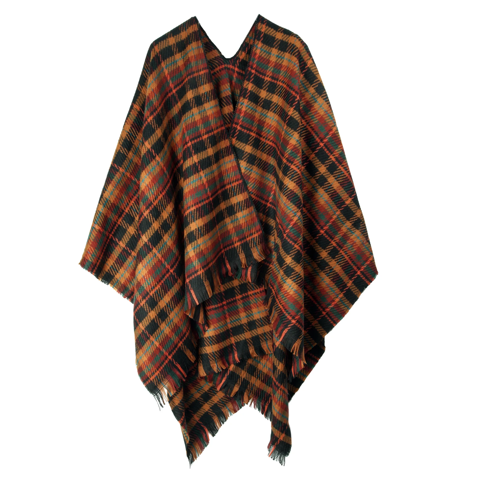 Women's Color Block Shawl Wrap Open Front Poncho Cape