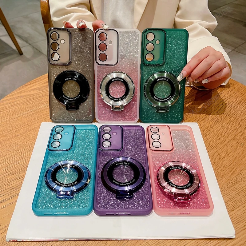 Glitter Clear Silicone Case with Circle Magnetic Stand Cover