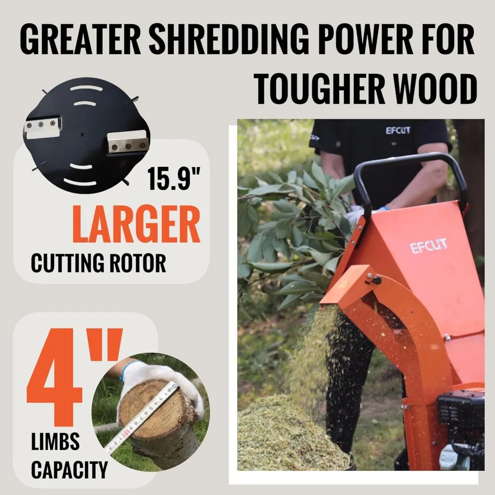 Wood Chipper 4" inch Max Diameter Capacity 9 HP 274cc Gas Powered Engine Heavy Duty Shredder Mulcher
