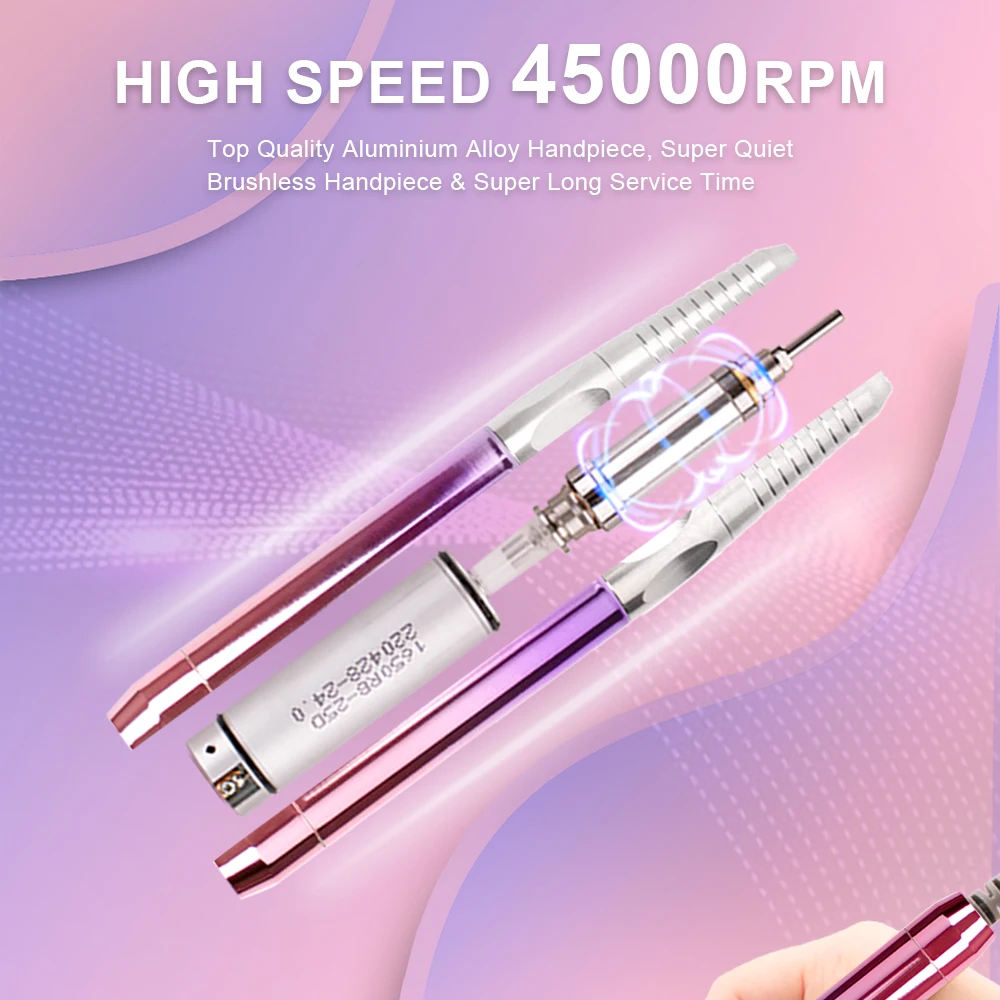 45000RPM Gradient Purple Rechargeable Nail Drill Portable Cordless Electric Nail Drill Machine  Manicure 85w with Desktop Clock 3