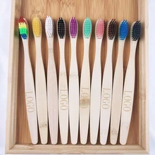  100Pcs Natural Bamboo Resuable Toothbrushes Portable Adult Wooden Soft Tooth Brush Oral Care Customized Laser Engraving Logo 