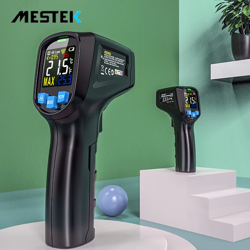 

Mestek Infrared Thermometer Temperature Meter Non-contact Pyrometer Imager Hygrometer IR Termometro Color LCD Light Alarm