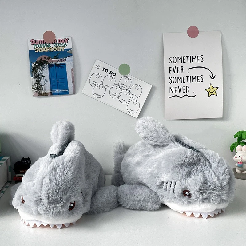 Pencil case Large Capacity Pen Pouch Stationery Storage Box Cute Plush Ocean Shark Portable Cosmetic Bag School Office Supplies