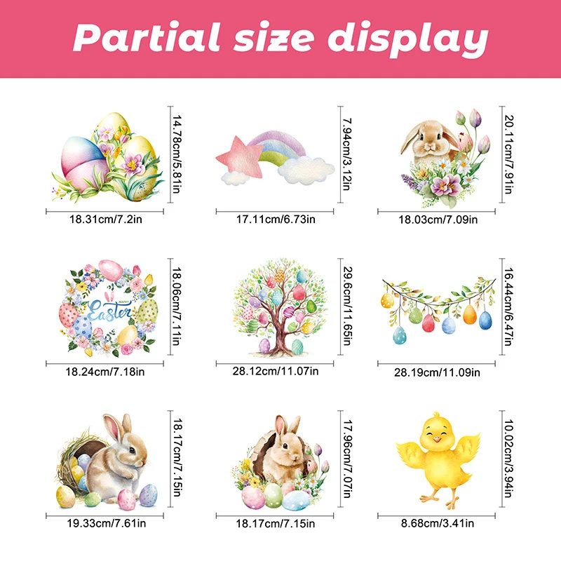 Wall Stickers Window Stickers 9 Sheets Easter Bunny Egg Electrostatic Stickers for Window Glass Refrigerator Home Decoration Easter Decals