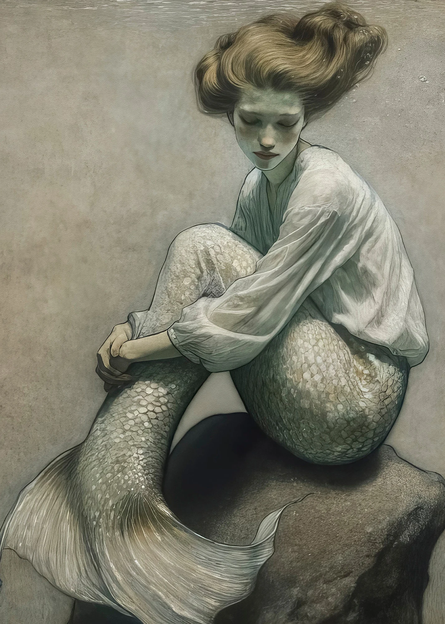 Submerged Elegance: Tranquil Merman Wall Art Decor