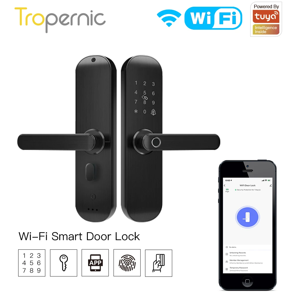 

WiFi Tuya Smart Door Lock Multiple Unlocking Fingerprint Lock with Smart Life APP Password RFID Door Lock Battery Powered