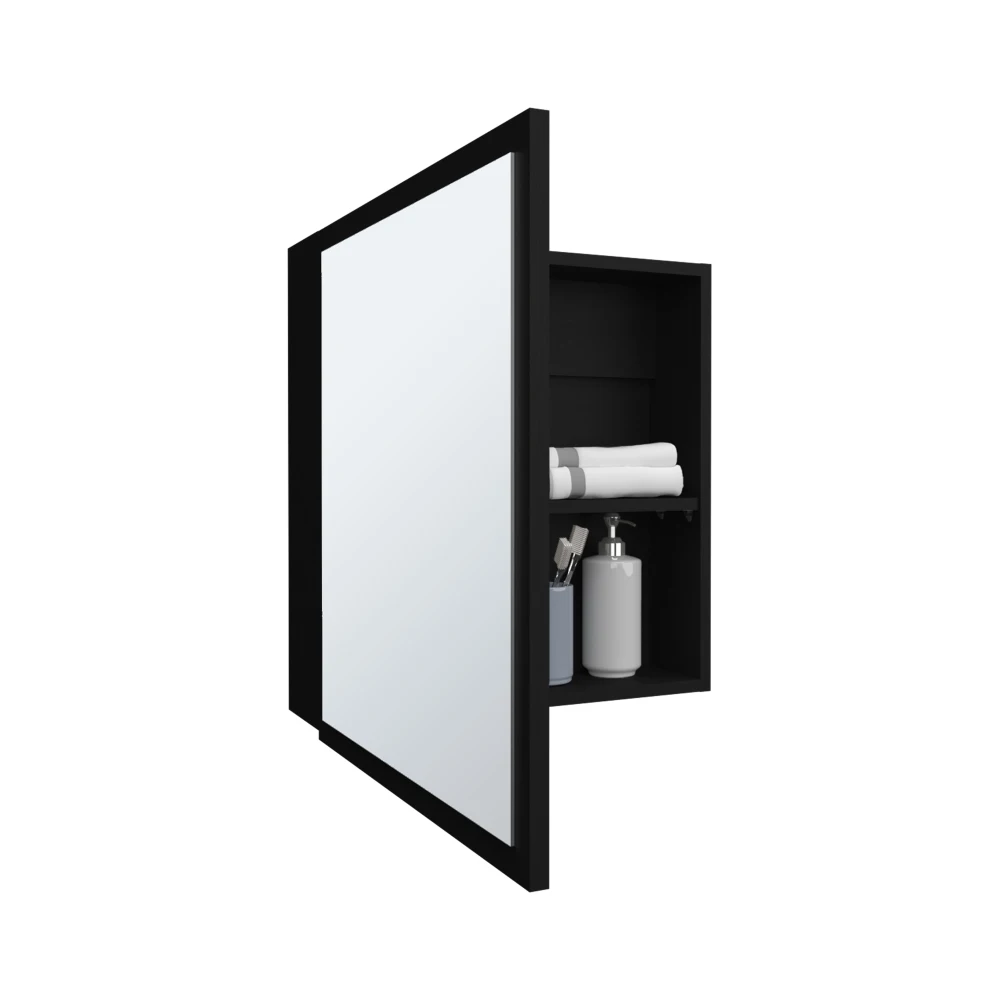 Duma 21.1" H x 19.7" W Mirror Medicine Cabinet, One door with Four interior Shelves for Bathroom, Kitchen Black 5