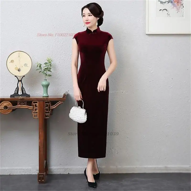 

2023 chinese improved qipao velvet cheongsam dresss traditional oriental evening party dress vestido elegant banquet dress qipao