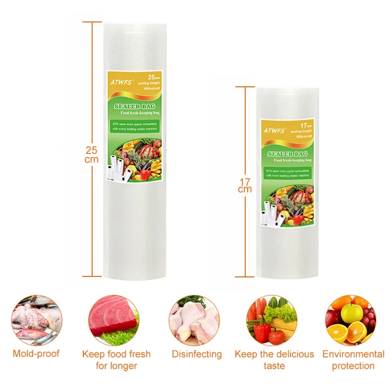 ATWFS Food Vacuum Sealer 1 sets Packing Machine with Vacuum Bags 17*500cm+25*500cm Packaging Rolls and 15pcs Bags 4