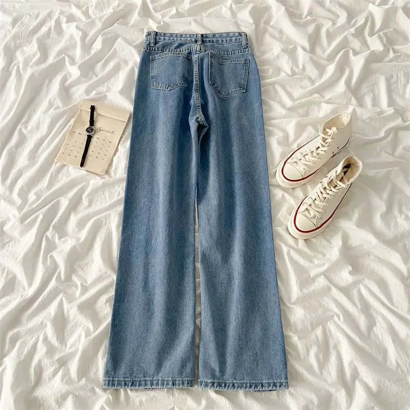 Split Cut Jeans for Women's Spring, Summer, and Autumn New Skin Friendly Soft High Waisted Loose Straight Leg Wide Leg Pants
