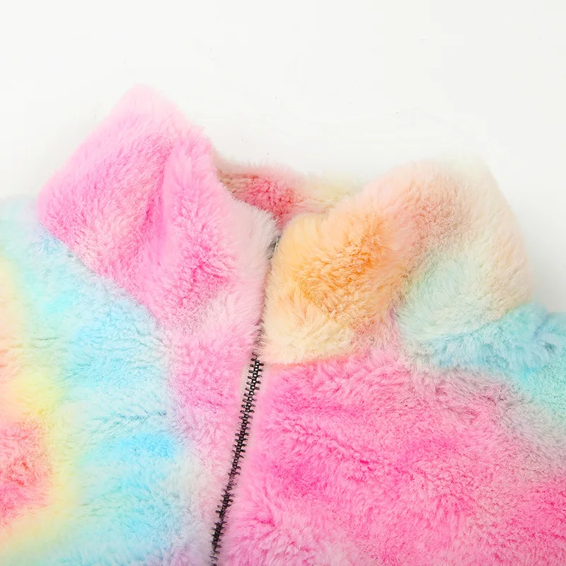 2023 New Loose Rainbow Tie-Dye Ladies Hoodie Autumn and Winter Zipper Fluffy Ladies Warm Soft Pullover Plush Fashion Pullover