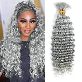 Grey Deep Wave Bulk Human Hair Braiding Blonde Ginger Curly Brazilian Hair for Human Hair Extensions for Micro Braiding No Weft 1