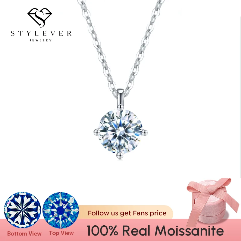 Stylever Luxury Certified Moissanite Necklace for Women Classic Round Pendant 925 Sterling Silver Chain Fashion Wedding Jewelry |