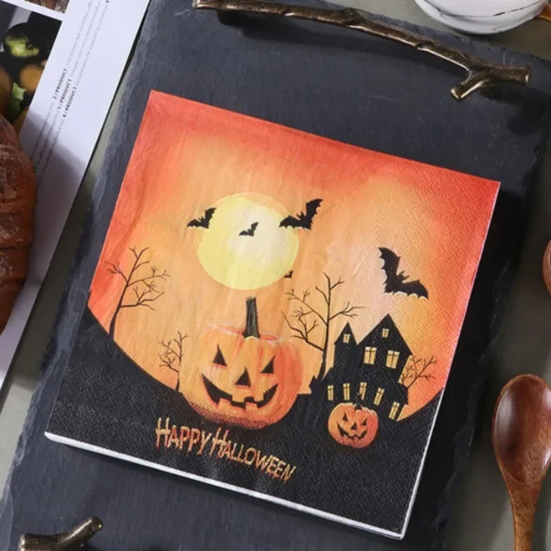 10/20pcs 2-Ply 33cm Halloween Pumpkin Bat Noir Pattern Printed Party Paper Napkins Halloween Elements Decorative Paper Placemats