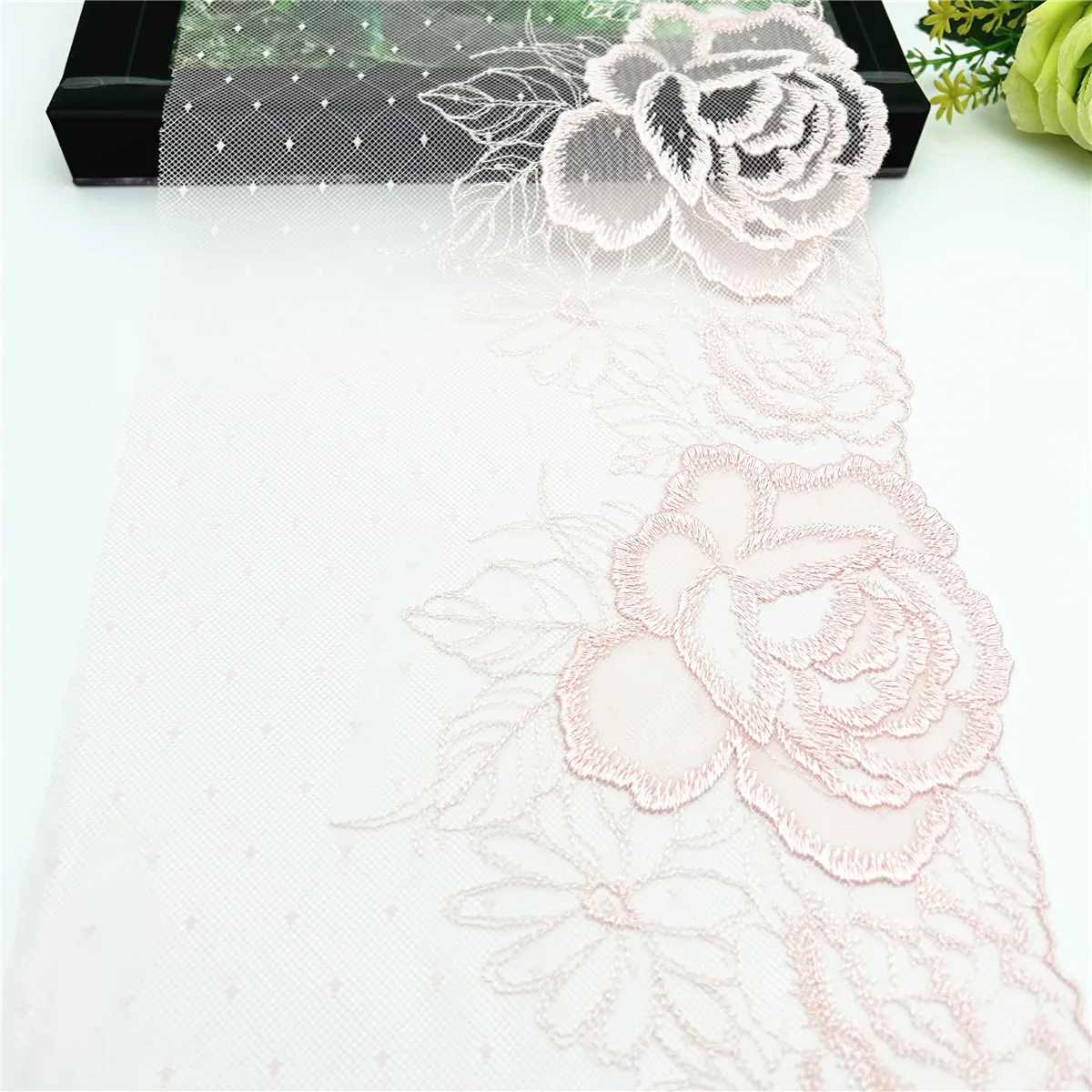 3y/lot Width 7 7/8 inch (20cm) Light Pink Embroidery Lace Trim Skirt Hem Clothes Sewing Material DIY Apparel Dress Fabric 5