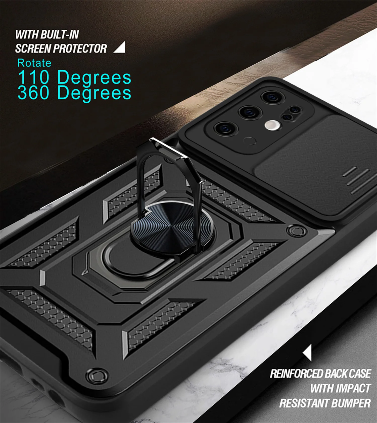 Shockproof Metal Magnetic Ring Armor Phone Case with Bumper Back Cover