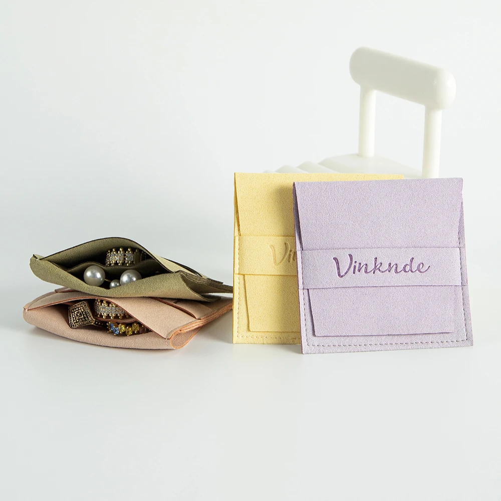 100Pcs/Lot Custom Logo Jewelry Bag Microfiber Velvet Suede Pouch Inside With Divider Ring Earrings Seperately Protect Organizer