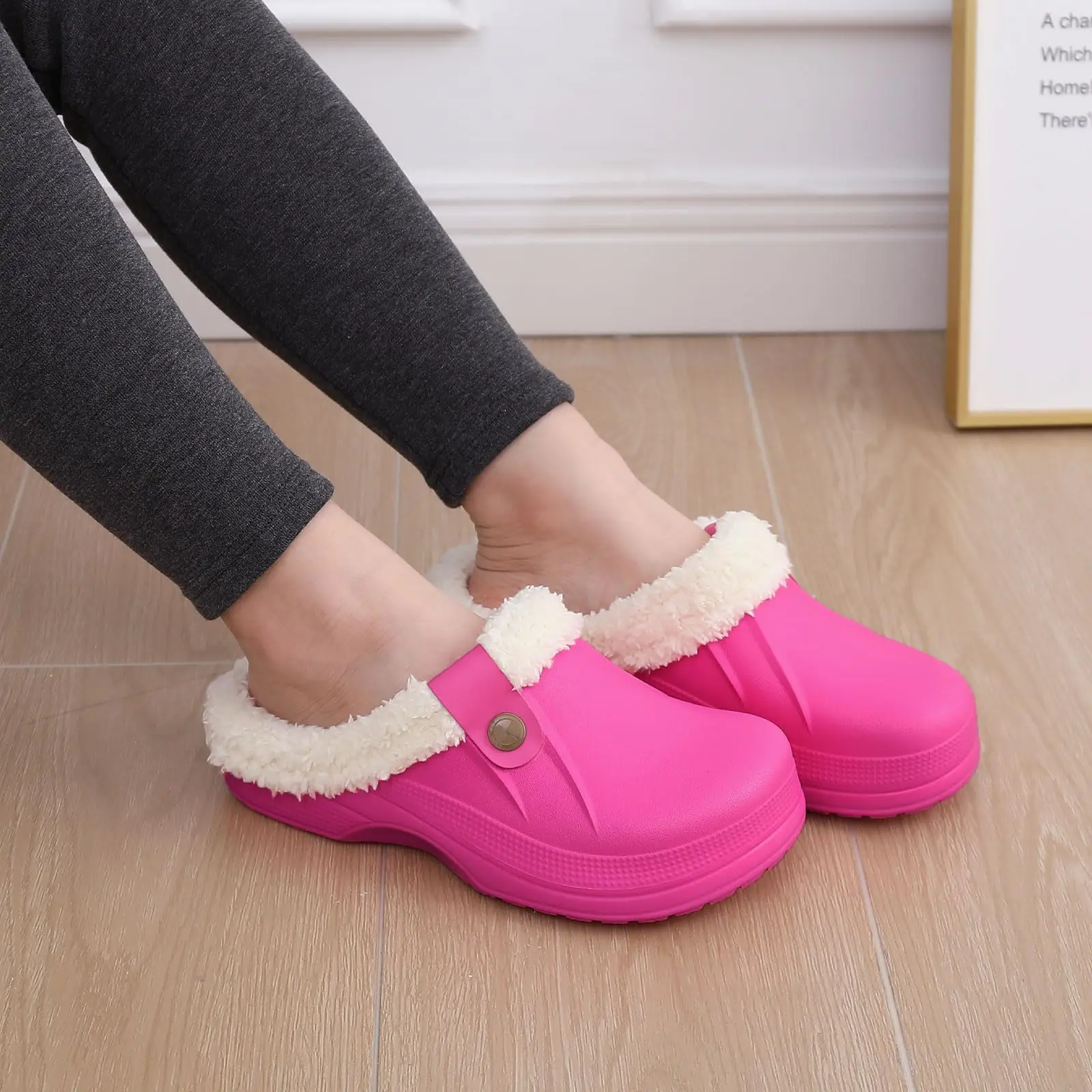 Shevalues Winter-Clogs, flauschig, für Damen und Herren, wasserdicht, rutschfest, mit Plüschfutter, gemütlich, warm, für den Innenbereich, Garten-Clogs – Detail 27