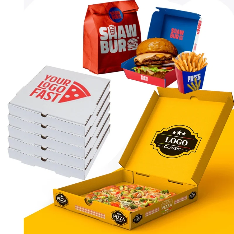 

Customized productCustom print logo take out 7 14 16 inch corrugated pizza box take away fried chicken fries fast food packagin