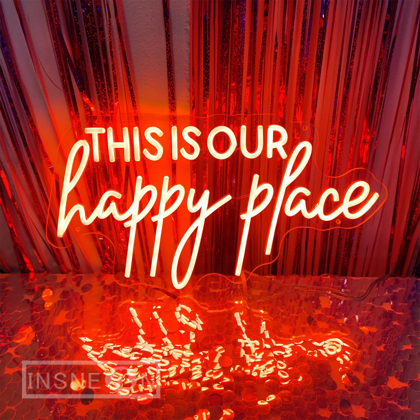 

Neon Sign LED This Is Our Happy Place Neon Lamp for Wedding Room Decoration Wall Unmarried Party Gaming Room Bar Decor Neon Sign