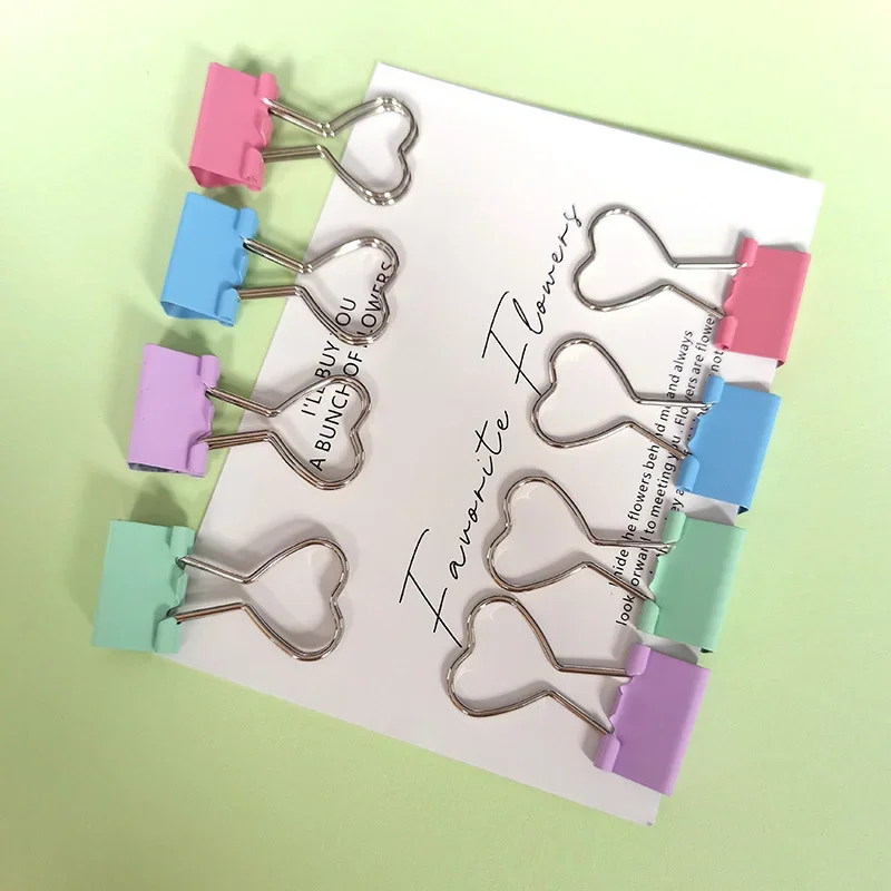 Creative Pink Clip Heart Hollow Out Metal Binder Clips Notes Letter Paper Clip Office Supplie