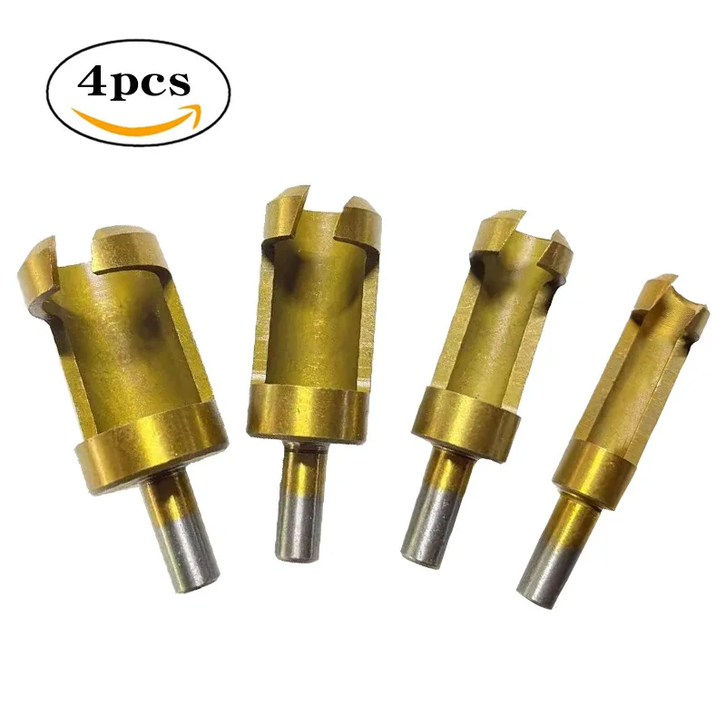 

CMCP 4pcs/set Barrel Cork Drill Bit Titanium Coated Wood Plug Cutter Drill 6/8/13/16mm Bored Hole Tenon Drills Woodworking Tools