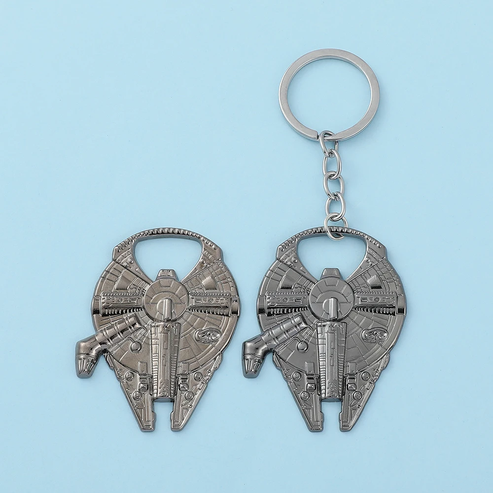 Movie Star Wars Keychain Cartoon Millennium Falcon Spaceship Keyring Pendant Metal Bottle Opener Accessories Corkscrew Kids Toy