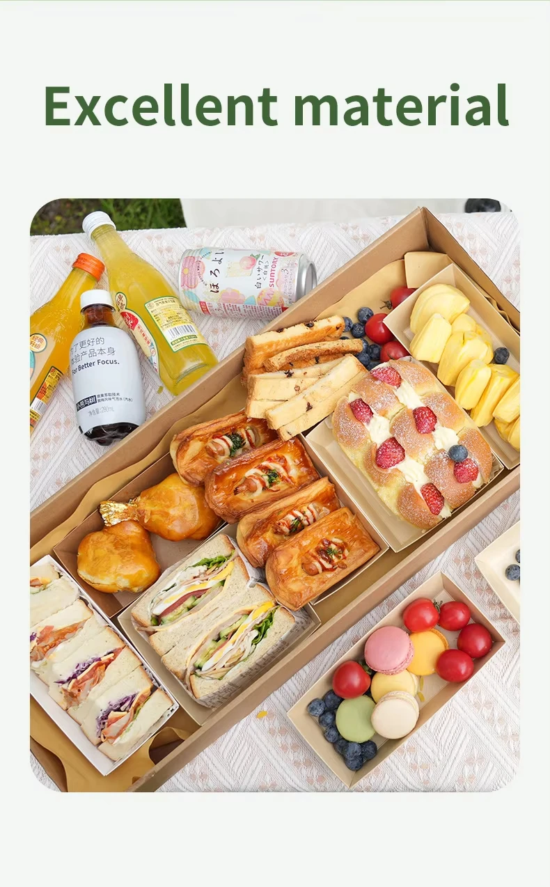 2/4/6 stücke Einweg Kraft Papier Picknick Box Transparent Fenster Obst Kuchen Süßigkeiten Lebensmittel Behälter Hochzeit Geburtstag Party liefert – Detail 3