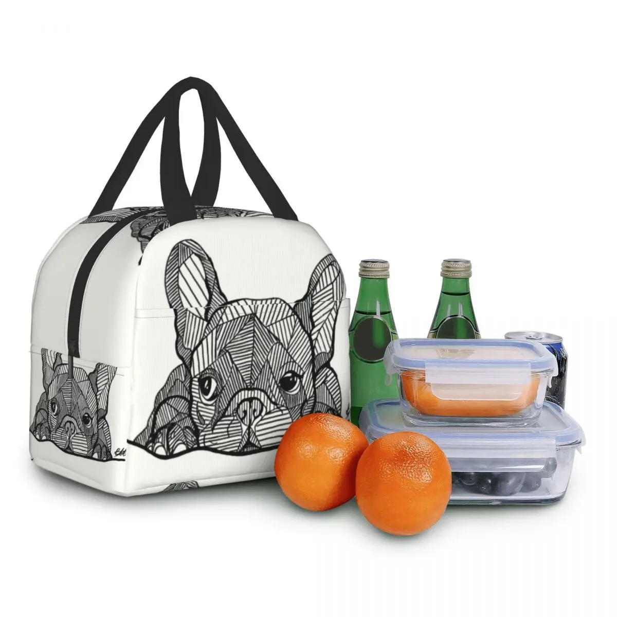 French Bulldog Puppy Facial Insulated Lunch Bag for Work School Picnic Resuable Portable Thermal Cooler Lunch Box for Women Kids lunch bag cooler bag