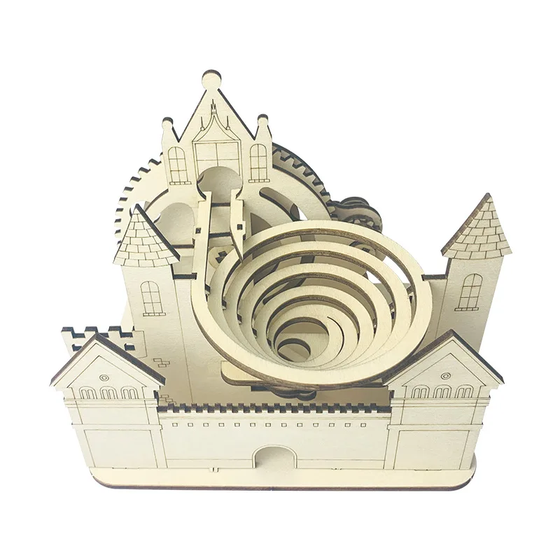 3D Wooden Puzzles Castle Mechanical Track Ball Model Handmade DIY Jigsaw Puzzle Toy Building Kits for Boys Kids Birthday Gifts puzzle 3d building kids puzzles paper plaything for ages 8 10 aldult architectural educational