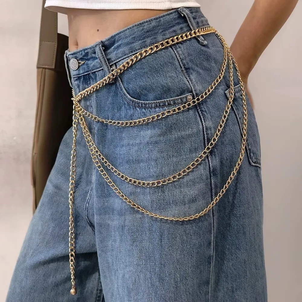 Trendy Vintage Damen Taille Kette Gold Silber Punk Quaste Taille Kette Metall Mehrschichtige Jeans Kette Gürtel für Frauen – Detail 9